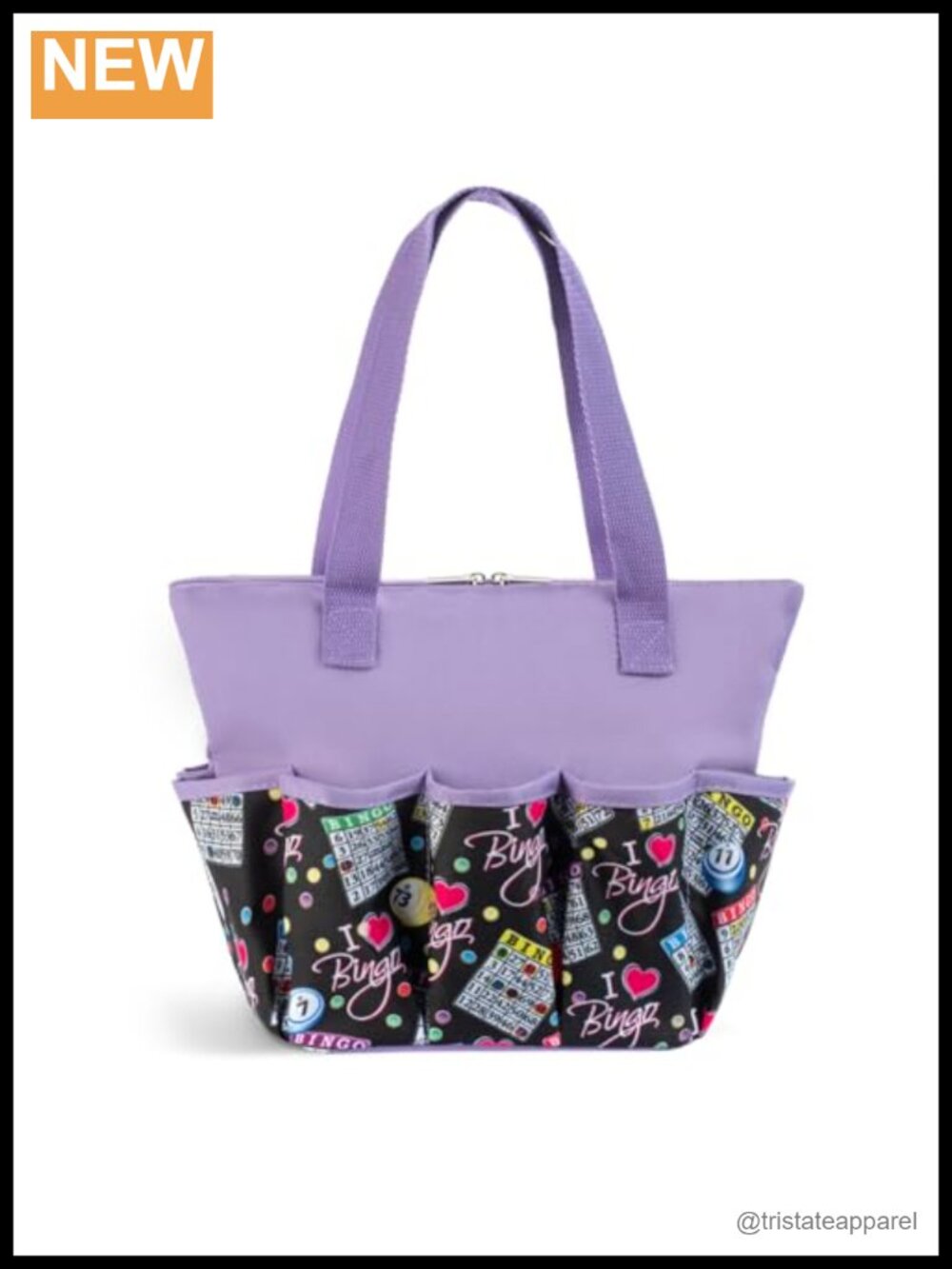 Tote Bag with 10 Pockets for Bingo Daubers, Markers & Accessories, Zipper